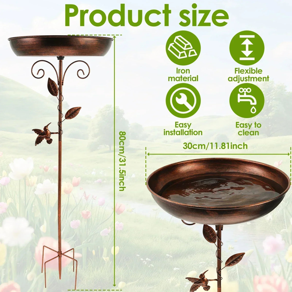 Elegant Garden Bird Bath with Adjustable Stand