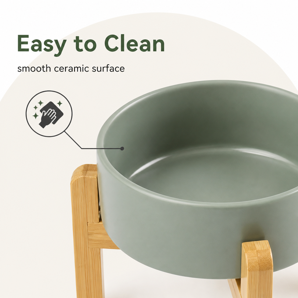 Elevated Wooden Stand & Double Ceramic Dog Bowl