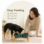 Elevated Wooden Stand & Double Ceramic Dog Bowl