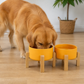 Elevated Wooden Stand & Double Ceramic Dog Bowl