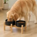 Elevated Wooden Stand & Double Ceramic Dog Bowl