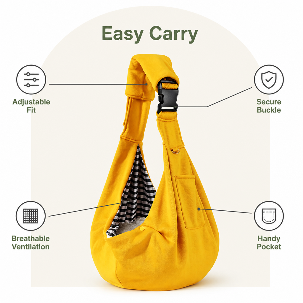Ergonomic hands-free crossbody pet sling carrier (fits pets up to 6.5 kg)