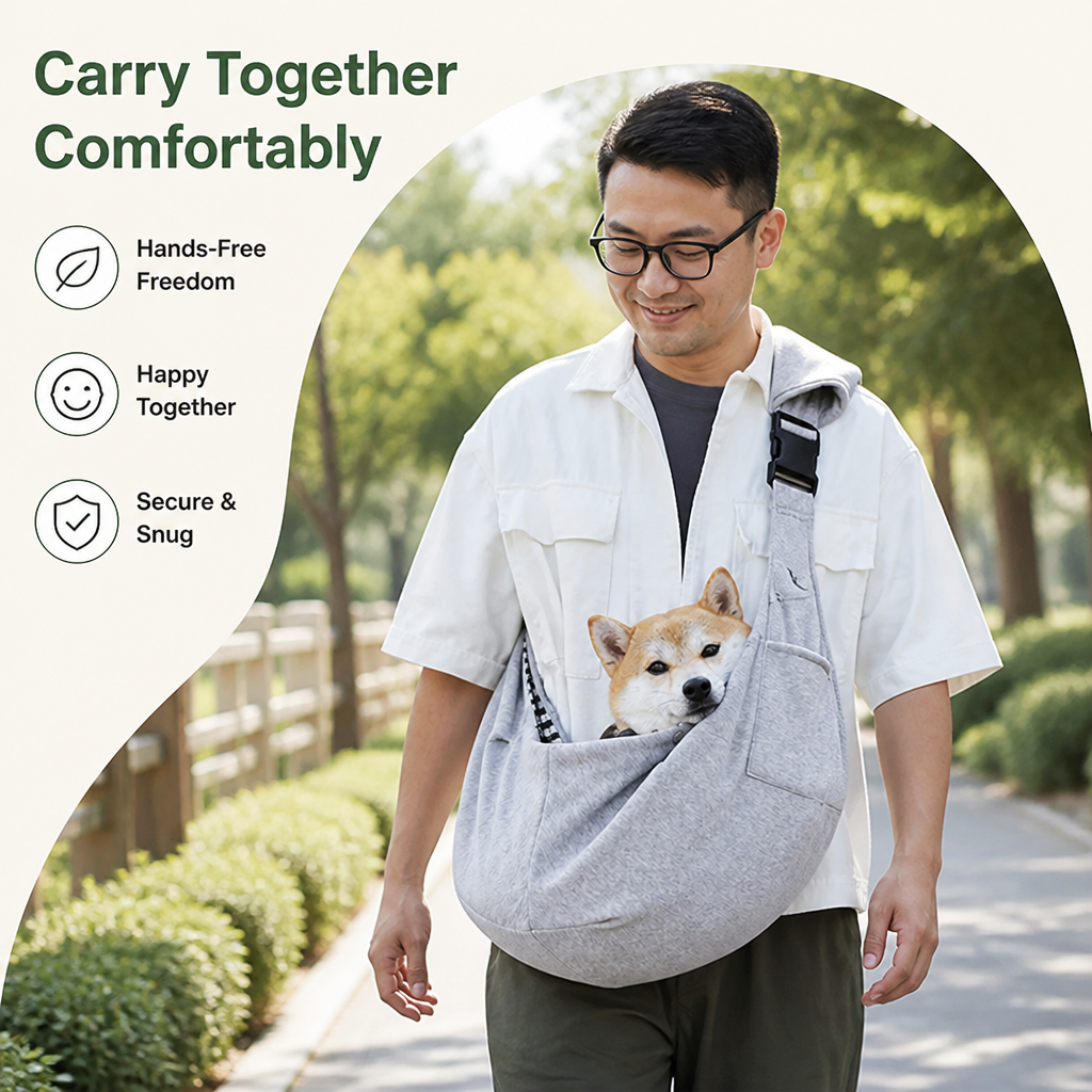 Ergonomic hands-free crossbody pet sling carrier (fits pets up to 6.5 kg)
