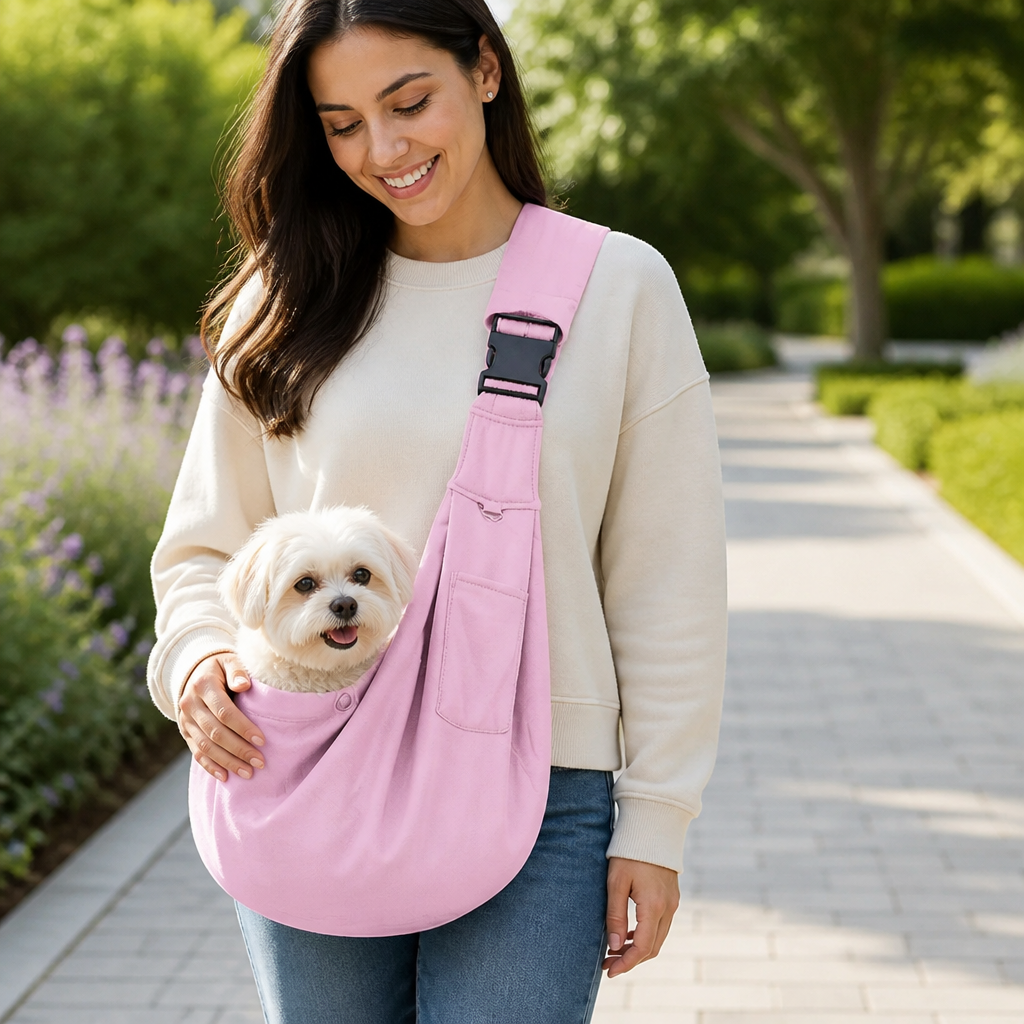 Ergonomic hands-free crossbody pet sling carrier (fits pets up to 6.5 kg)