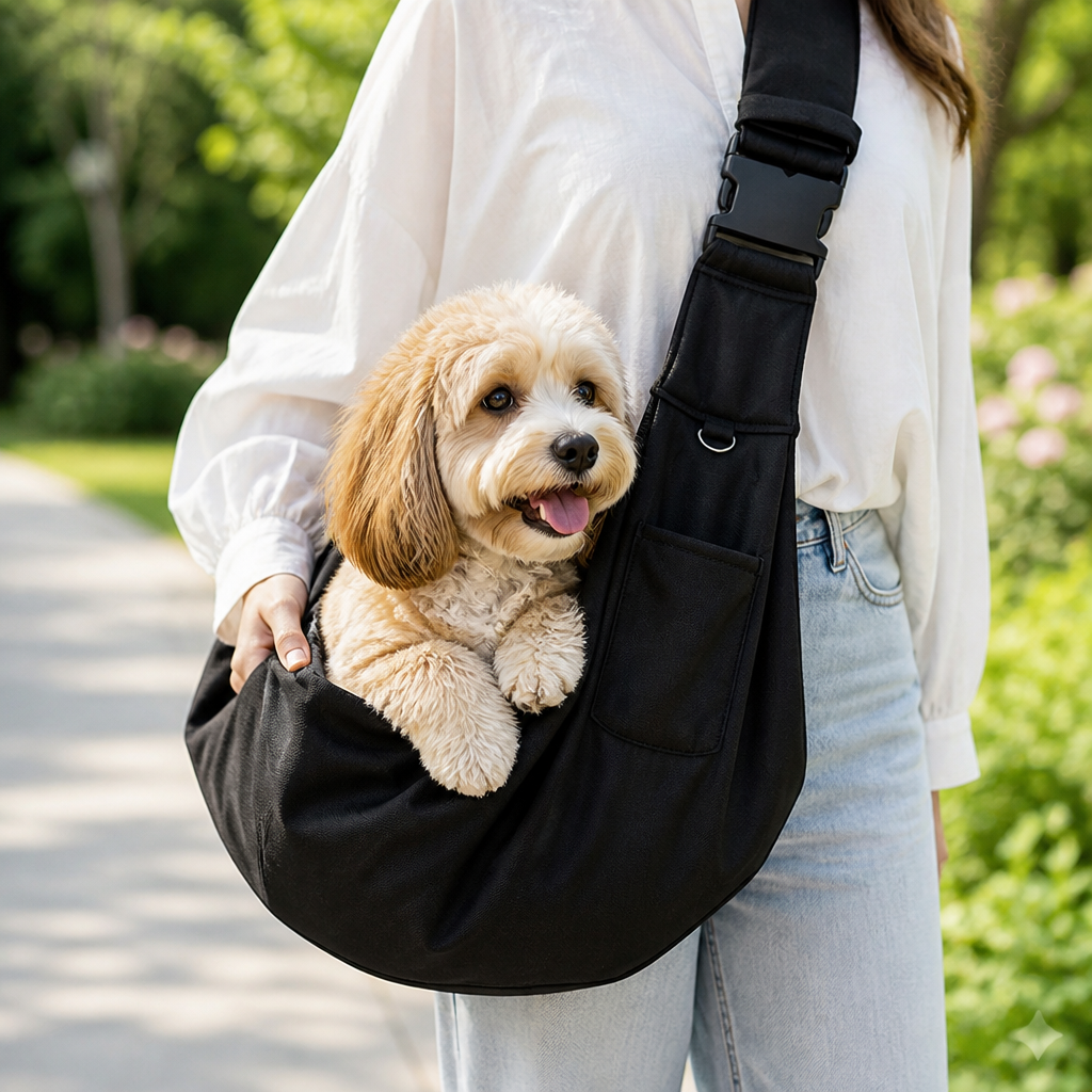 Ergonomic hands-free crossbody pet sling carrier (fits pets up to 6.5 kg)
