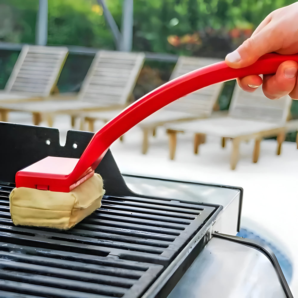 Extended Handle Steam Grill Brush — Firm Scrubbing Pad