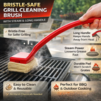 Extended Handle Steam Grill Brush — Firm Scrubbing Pad