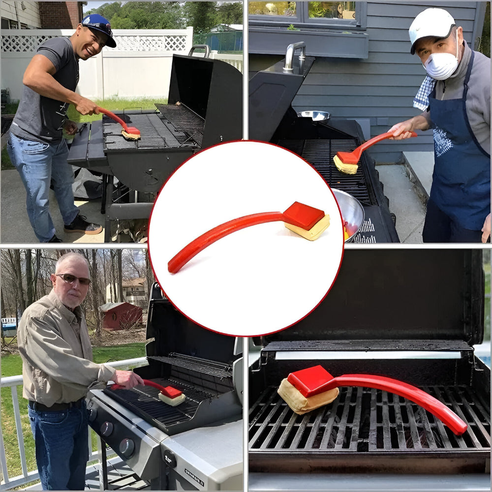 Extended Handle Steam Grill Brush — Firm Scrubbing Pad