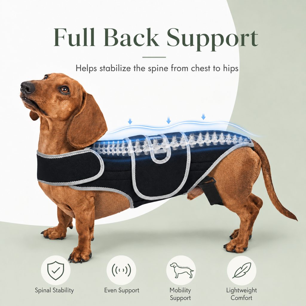Full-length breathable & adjustable dog back support vest