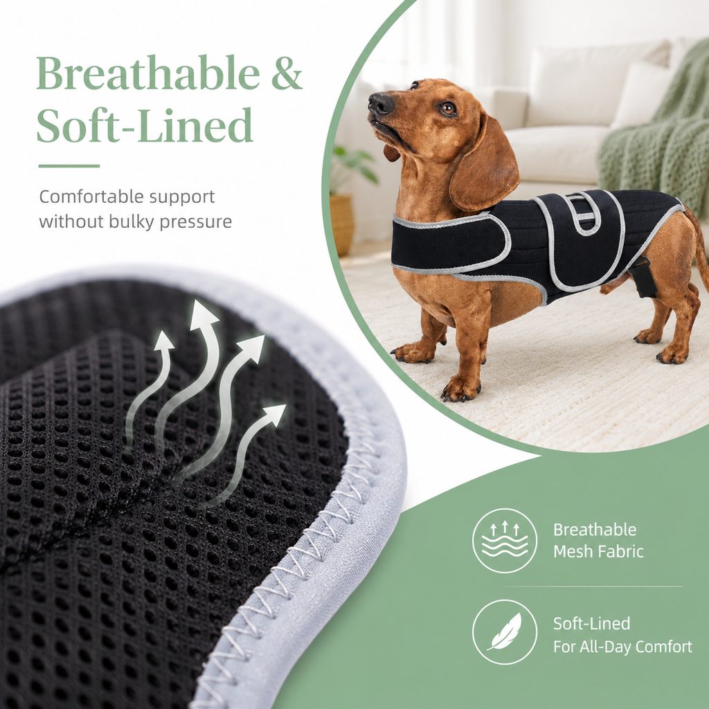 Full-length breathable & adjustable dog back support vest
