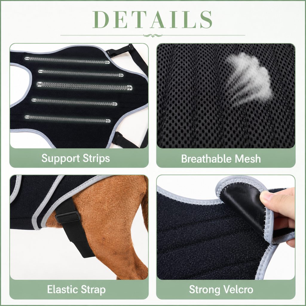 Full-length breathable & adjustable dog back support vest