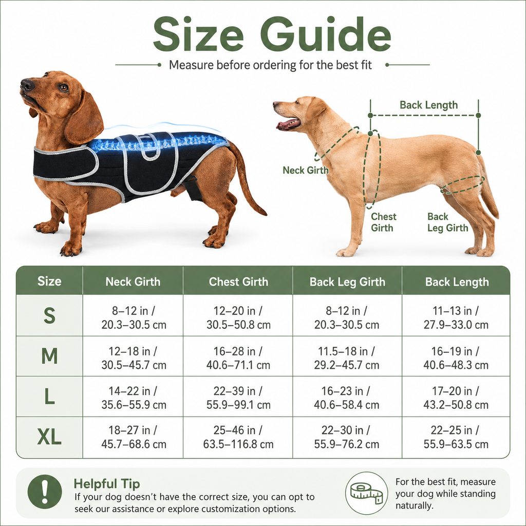 Full-length breathable & adjustable dog back support vest