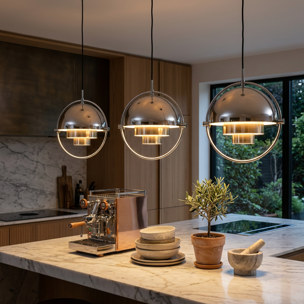 Geometric Pendant Light with Adjustable Sphere Bauhaus Modern Kitchen