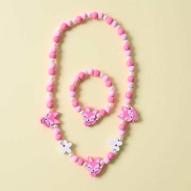Girls' Wooden Animal Charm Necklace & Bracelet Set
