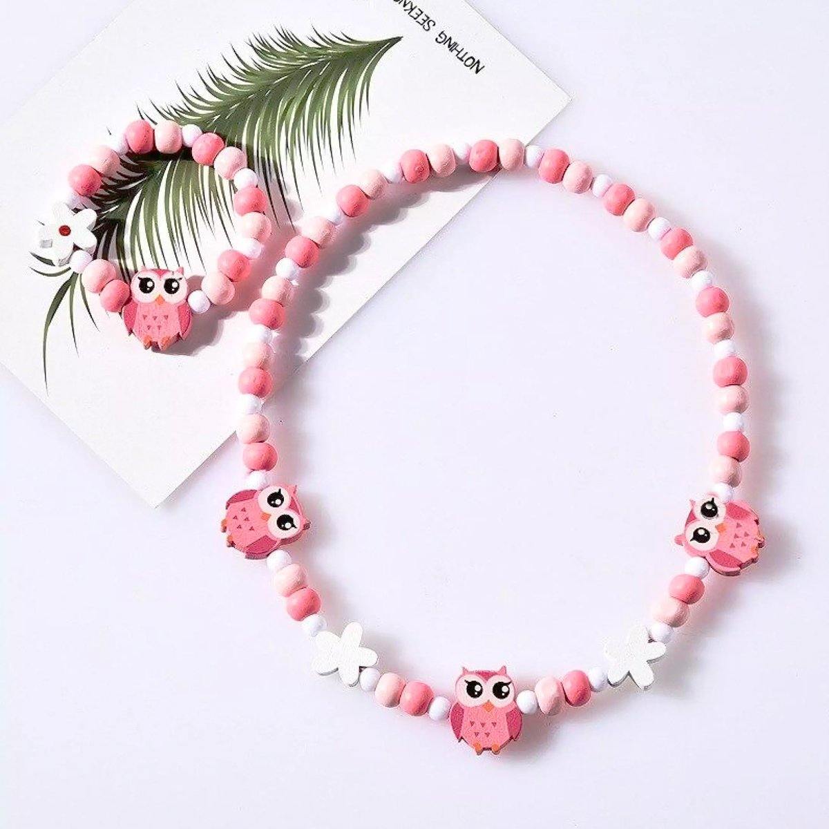 Girls' Wooden Animal Charm Necklace & Bracelet Set