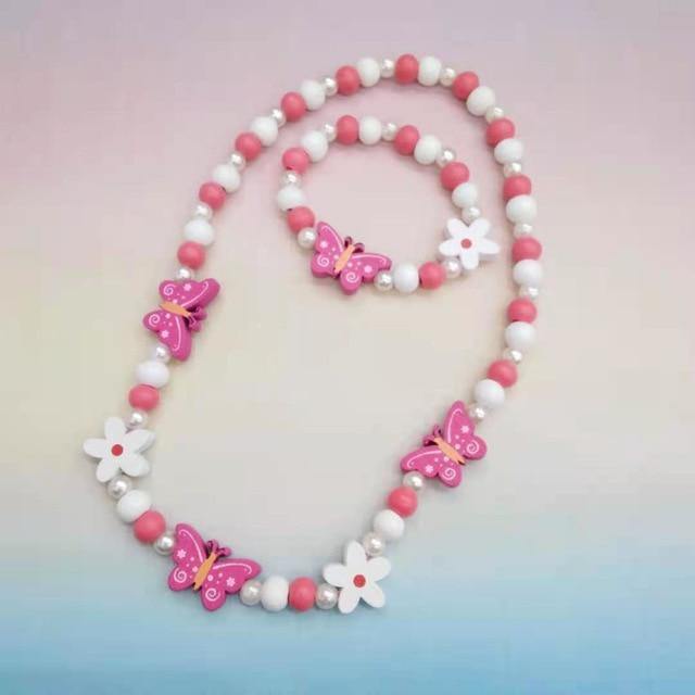Girls' Wooden Animal Charm Necklace & Bracelet Set