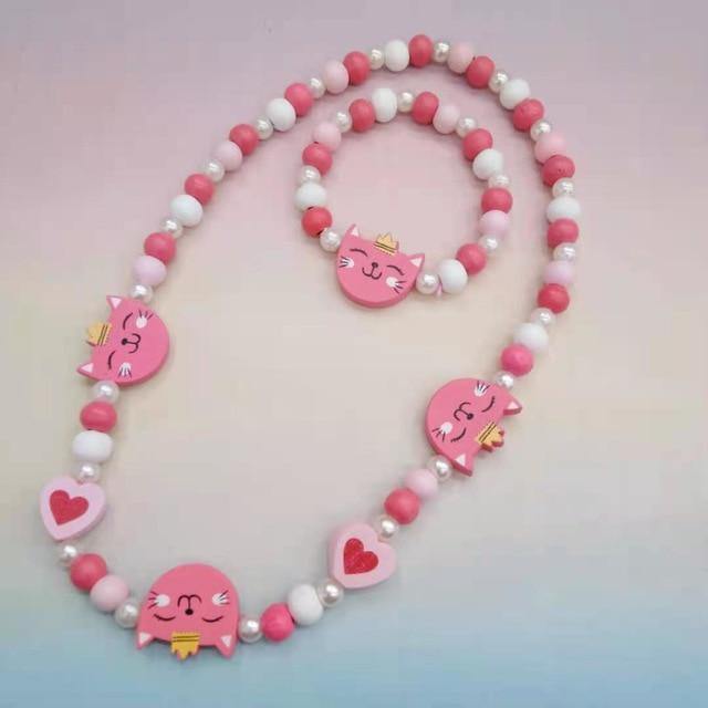 Girls' Wooden Animal Charm Necklace & Bracelet Set