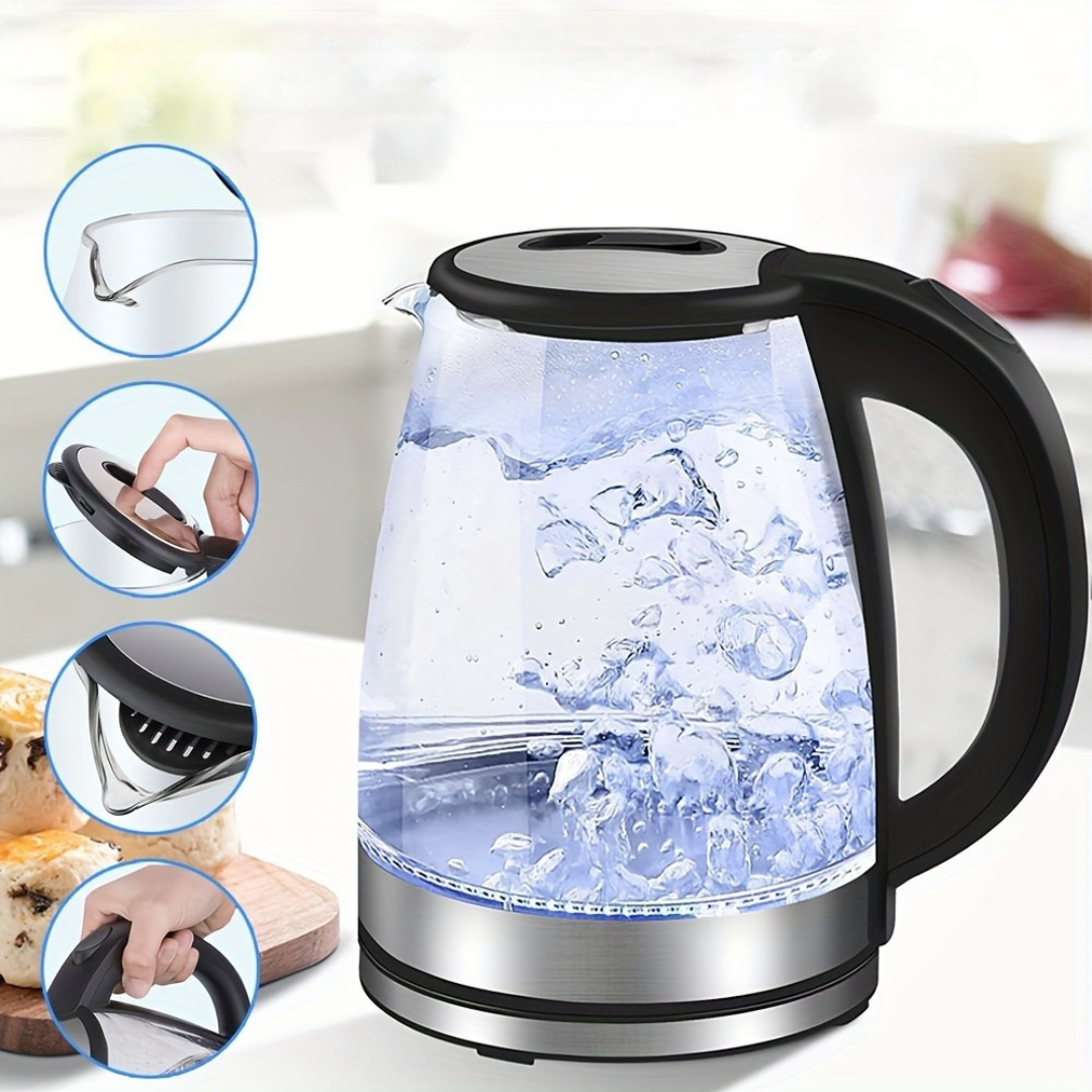 Glass Electric Kettle: Fast Boil 2 Litre, LED, Auto Shut-off