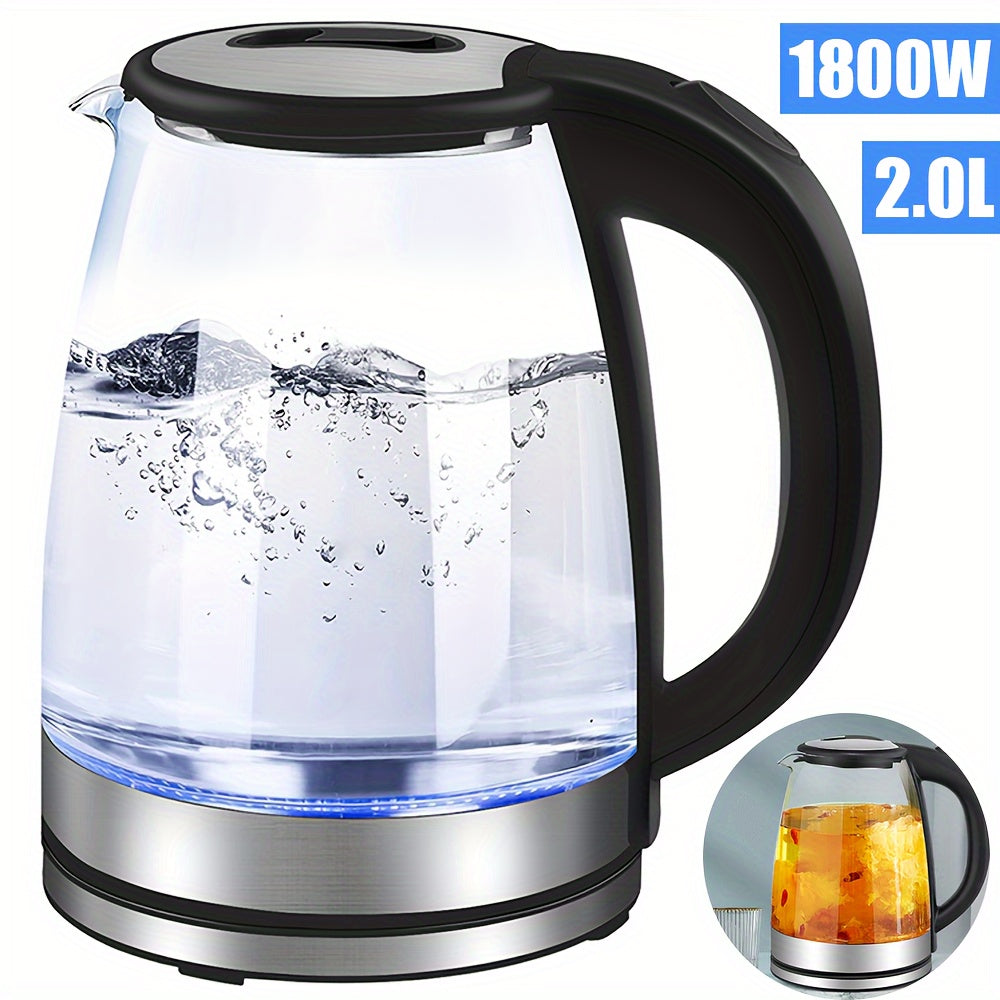 Glass Electric Kettle: Fast Boil 2 Litre, LED, Auto Shut-off