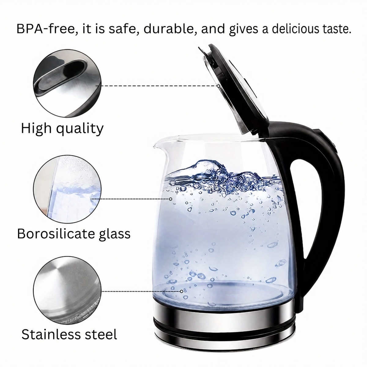 Glass Electric Kettle: Fast Boil 2 Litre, LED, Auto Shut-off