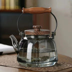 Glass Teapot with Infuser – 1 Litre Borosilicate Kettle, Heat-Resistant, Wooden Handle