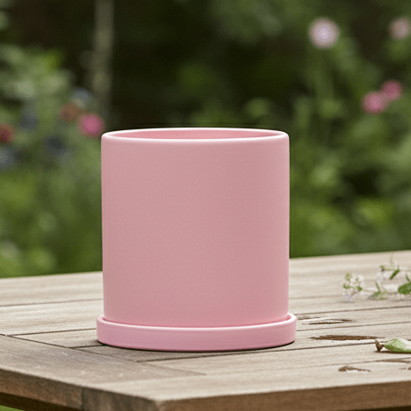 Matt Glazed Ceramic Plant Pot with Drainage Hole and Saucer
