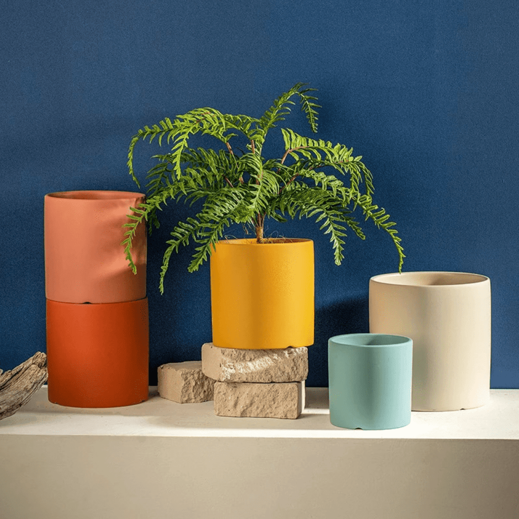 Matt Glazed Ceramic Plant Pot with Drainage Hole and Saucer