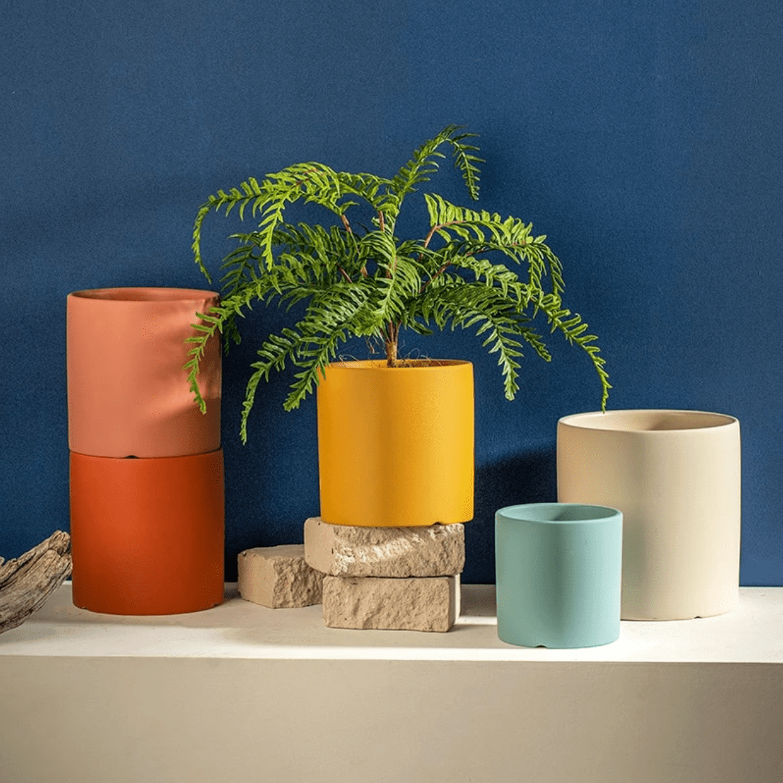 Matt Glazed Ceramic Plant Pot with Drainage Hole and Saucer