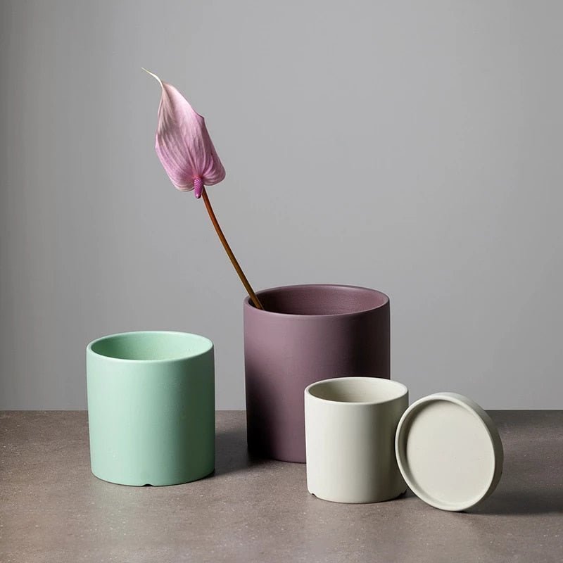 Matt Glazed Ceramic Plant Pot with Drainage Hole and Saucer