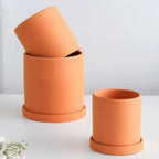 Matt Glazed Ceramic Plant Pot with Drainage Hole and Saucer