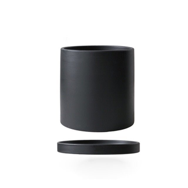 Matt Glazed Ceramic Plant Pot with Drainage Hole and Saucer