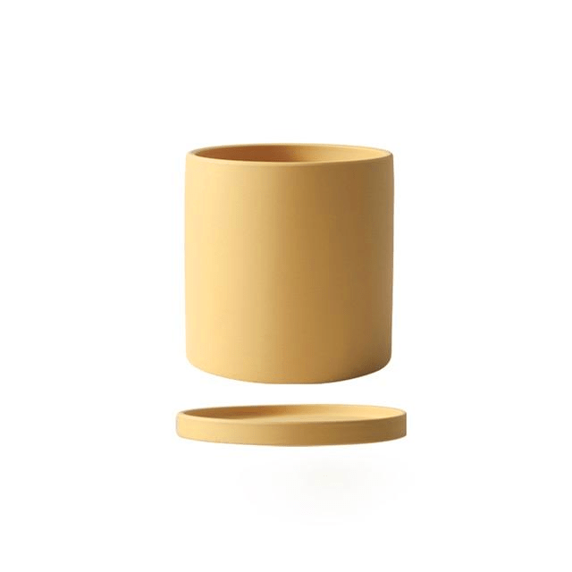 Matt Glazed Ceramic Plant Pot with Drainage Hole and Saucer