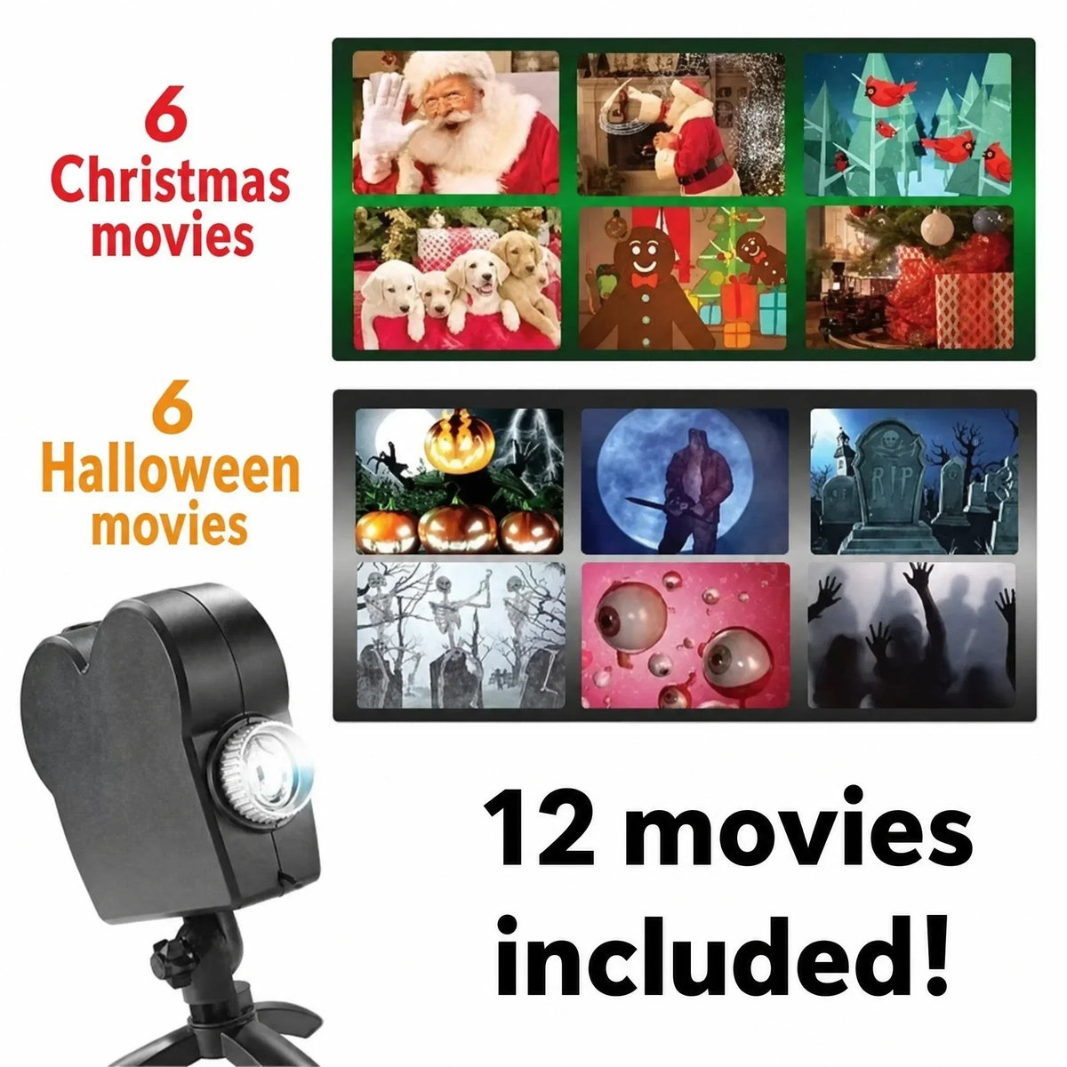 Halloween Projector | Windows & Indoors | 12 Films Included | Easy Setup