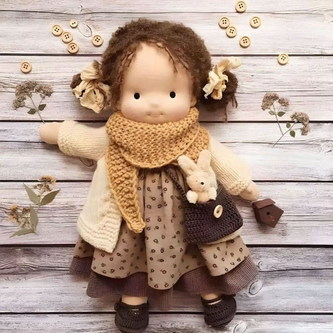 Handmade Waldorf Doll in Natural Materials – 30 cm