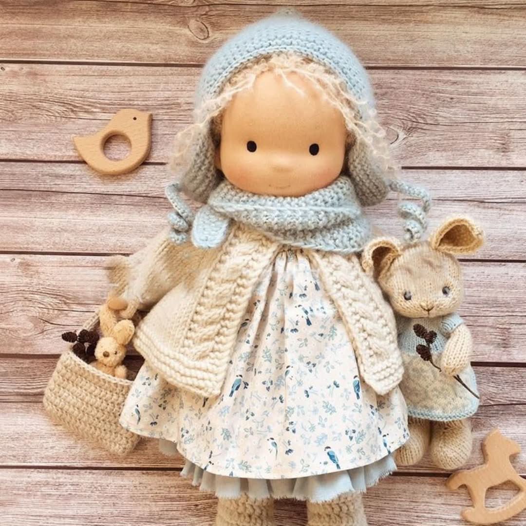 Handmade Waldorf Doll in Natural Materials – 30 cm
