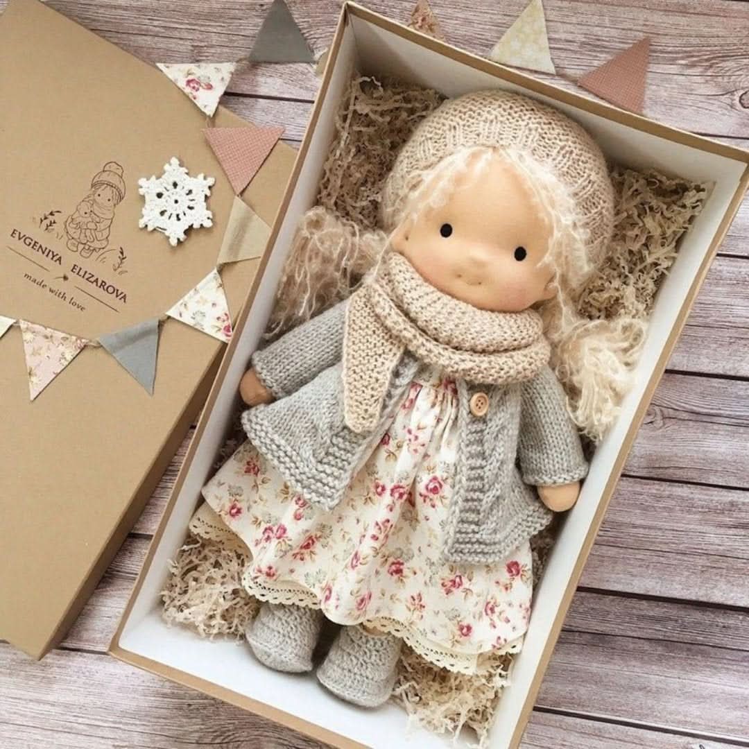 Handmade Waldorf Doll in Natural Materials – 30 cm