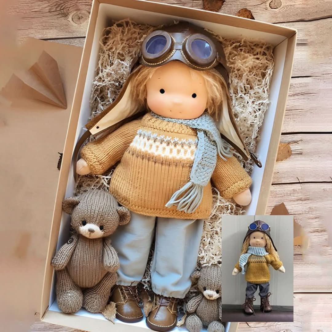 Handmade Waldorf Doll in Natural Materials – 30 cm