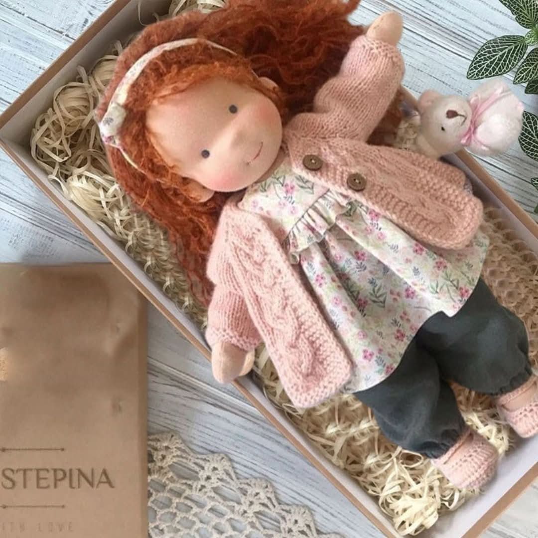 Handmade Waldorf Doll in Natural Materials – 30 cm