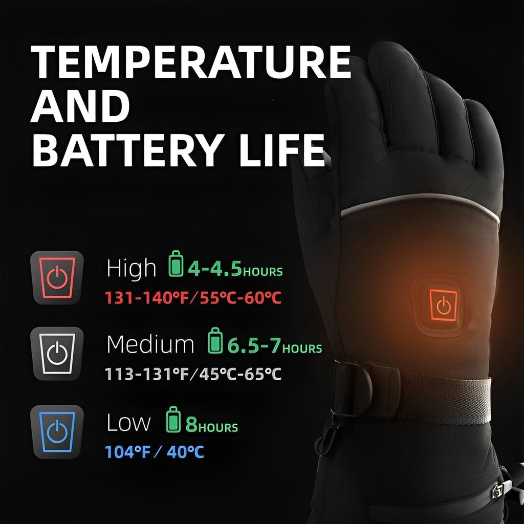 Heated gloves for cold hands with touchscreen fingertips and waterproof wrist strap