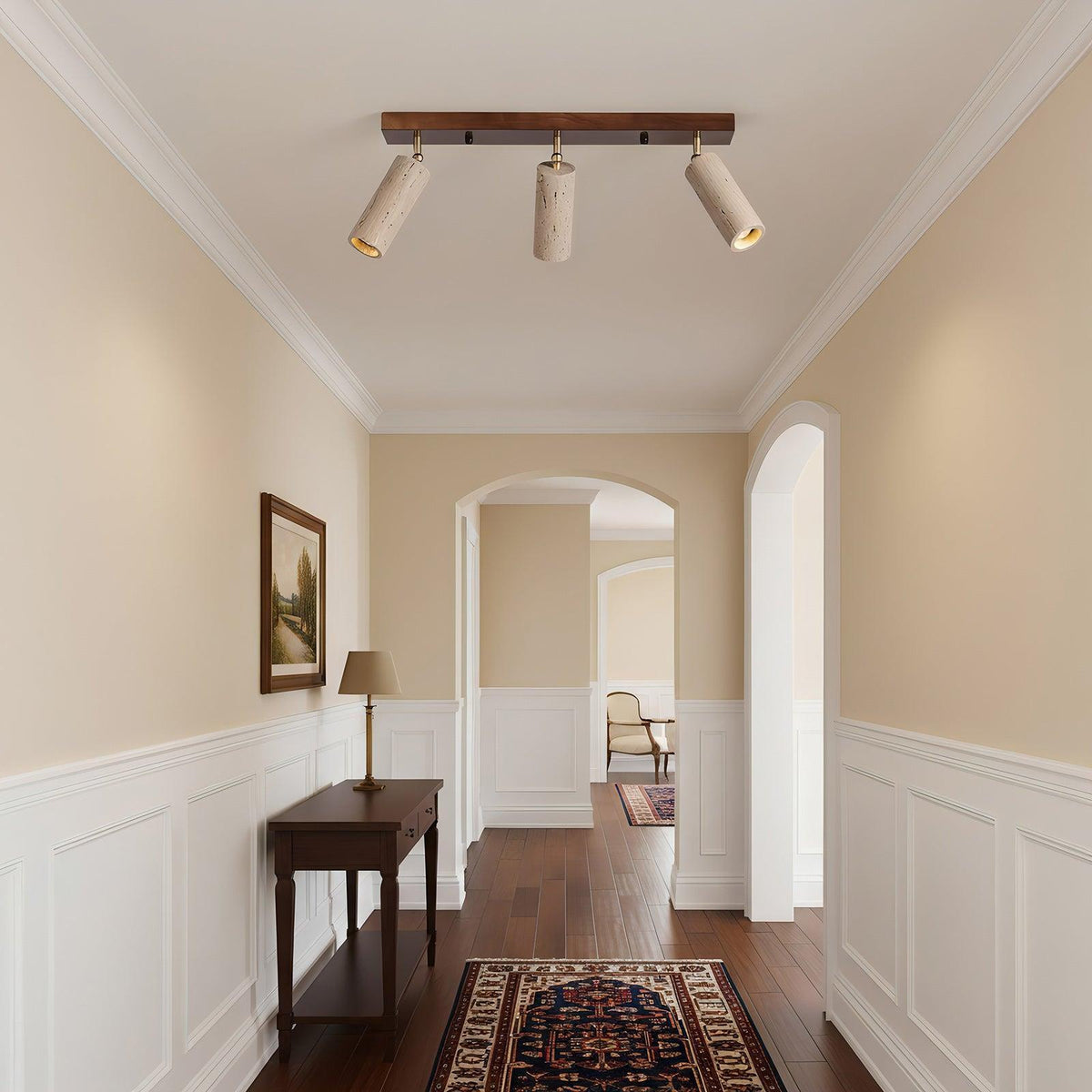 Industrial Wood and Concrete Ceiling Light with Adjustable Spotlights