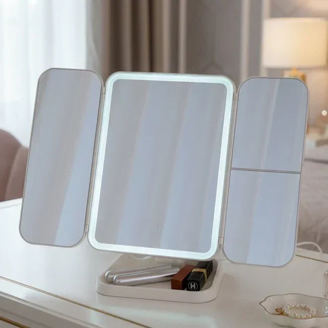 LED Tri-Fold Vanity Mirror with 3 Colour Light Modes