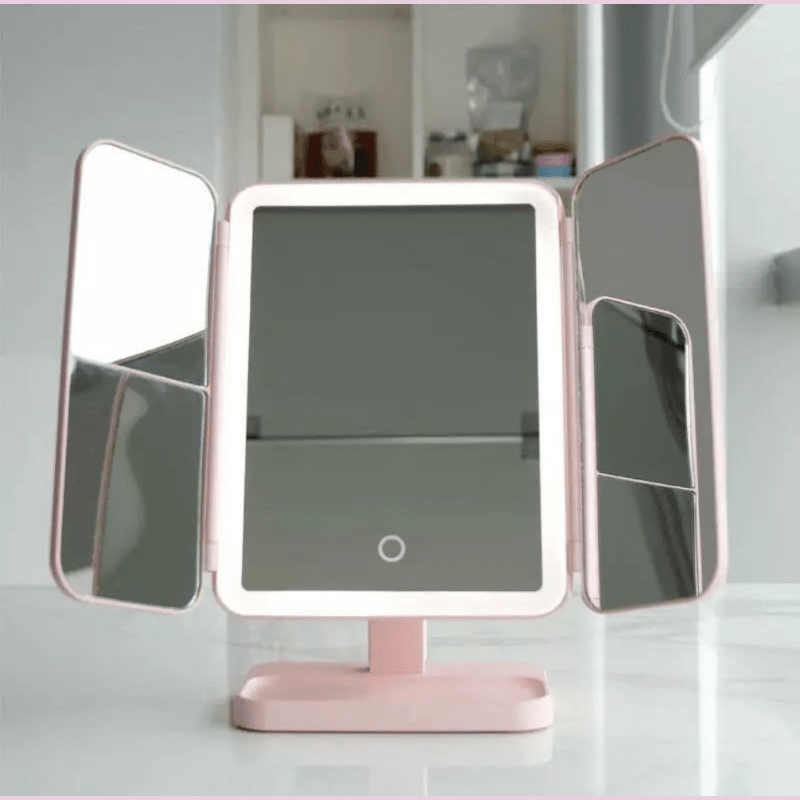 LED Tri-Fold Vanity Mirror with 3 Colour Light Modes