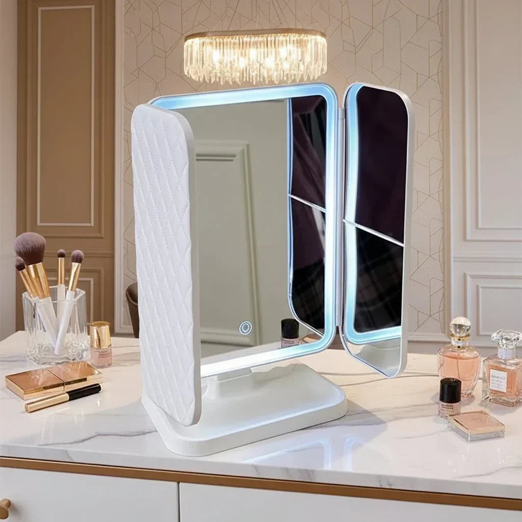 LED Tri-Fold Vanity Mirror with 3 Colour Light Modes