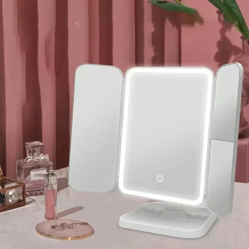 LED Tri-Fold Vanity Mirror with 3 Colour Light Modes