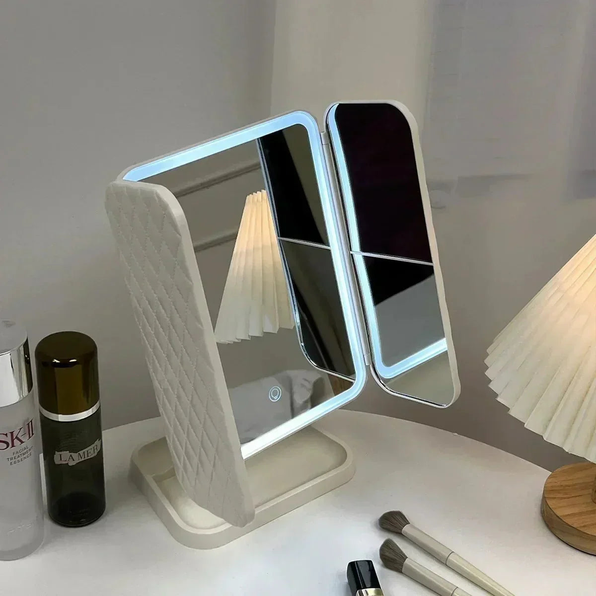 LED Tri-Fold Vanity Mirror with 3 Colour Light Modes