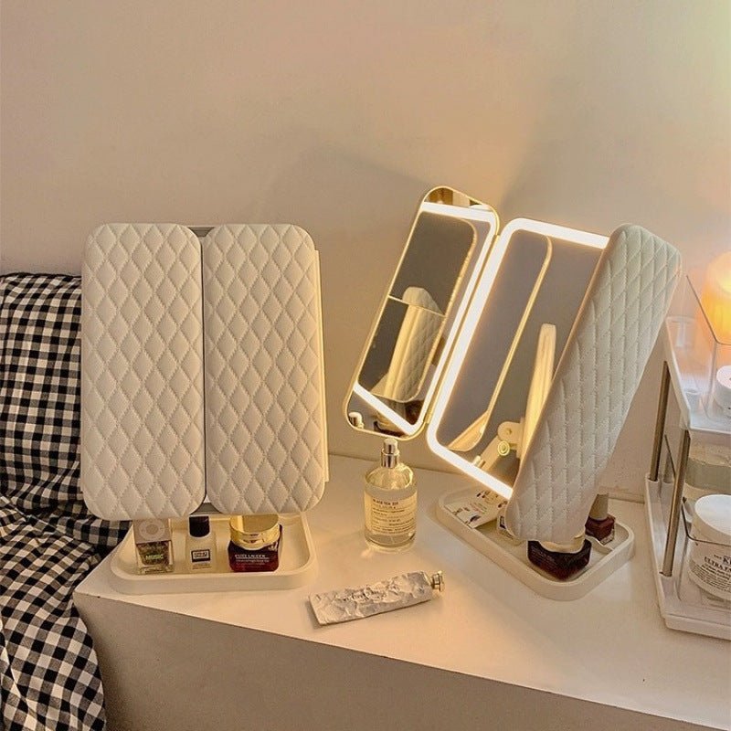LED Tri-Fold Vanity Mirror with 3 Colour Light Modes