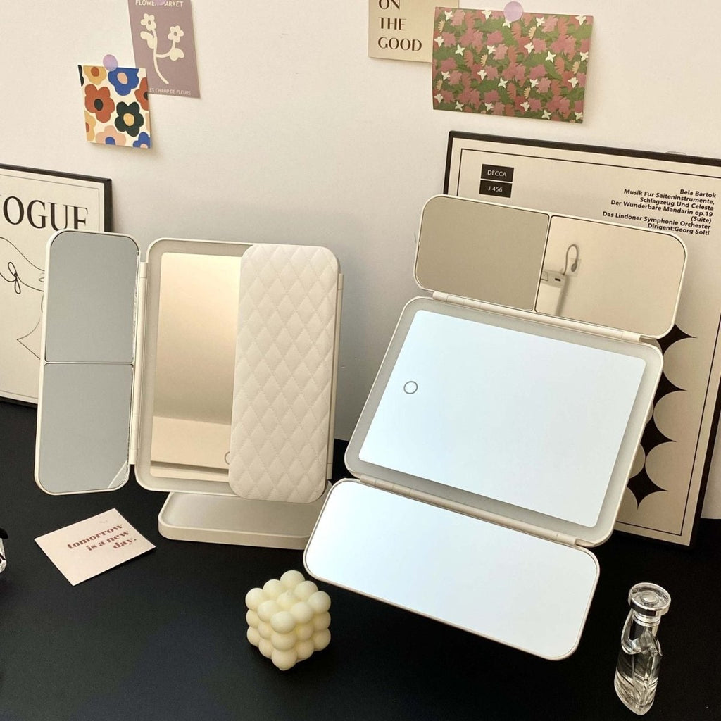 LED Tri-Fold Vanity Mirror with 3 Colour Light Modes