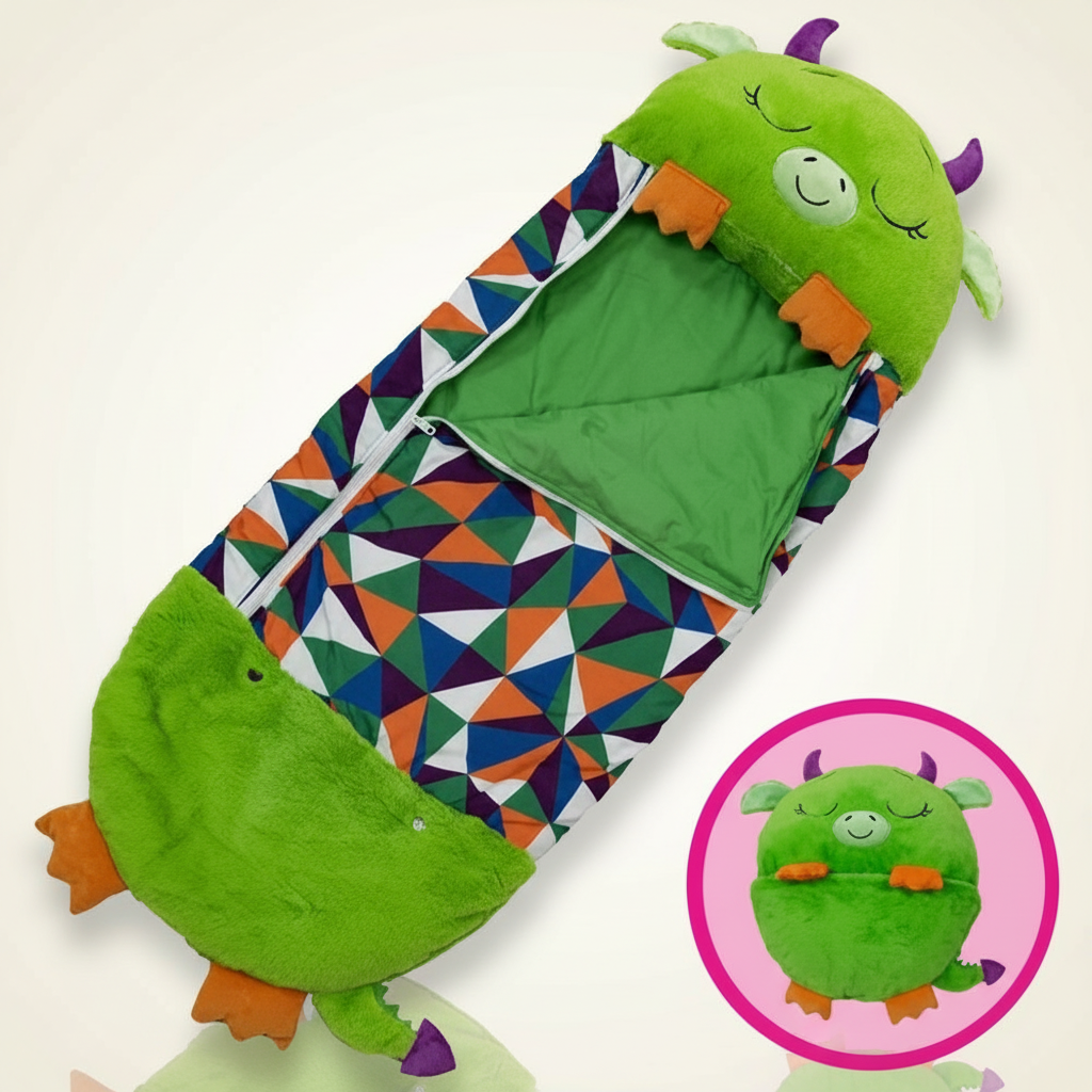 Lightweight Hooded Kids Sleeping Bag — Built-In Foldable Pillow