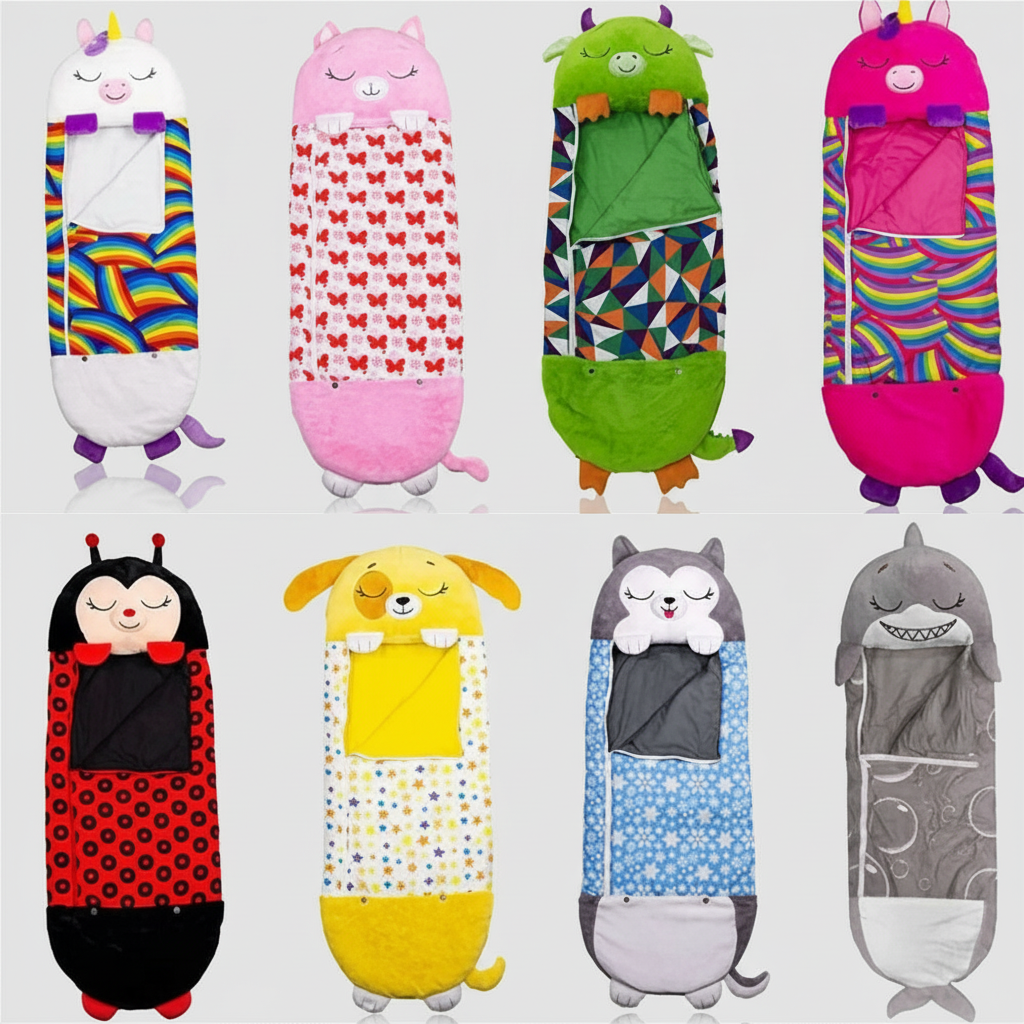 Lightweight Hooded Kids Sleeping Bag — Built-In Foldable Pillow