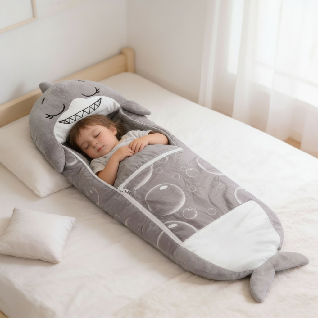Lightweight Hooded Kids Sleeping Bag — Built-In Foldable Pillow